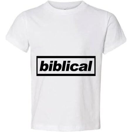 Minimalist White T-Shirt with Bold 'biblical' Typography Print