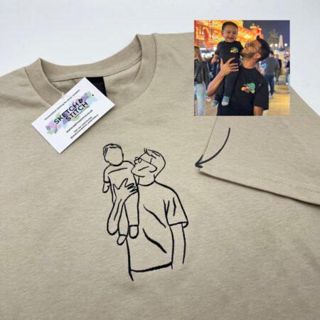 Personalised Embroidered T-Shirt – Custom Line Art from Your Photo