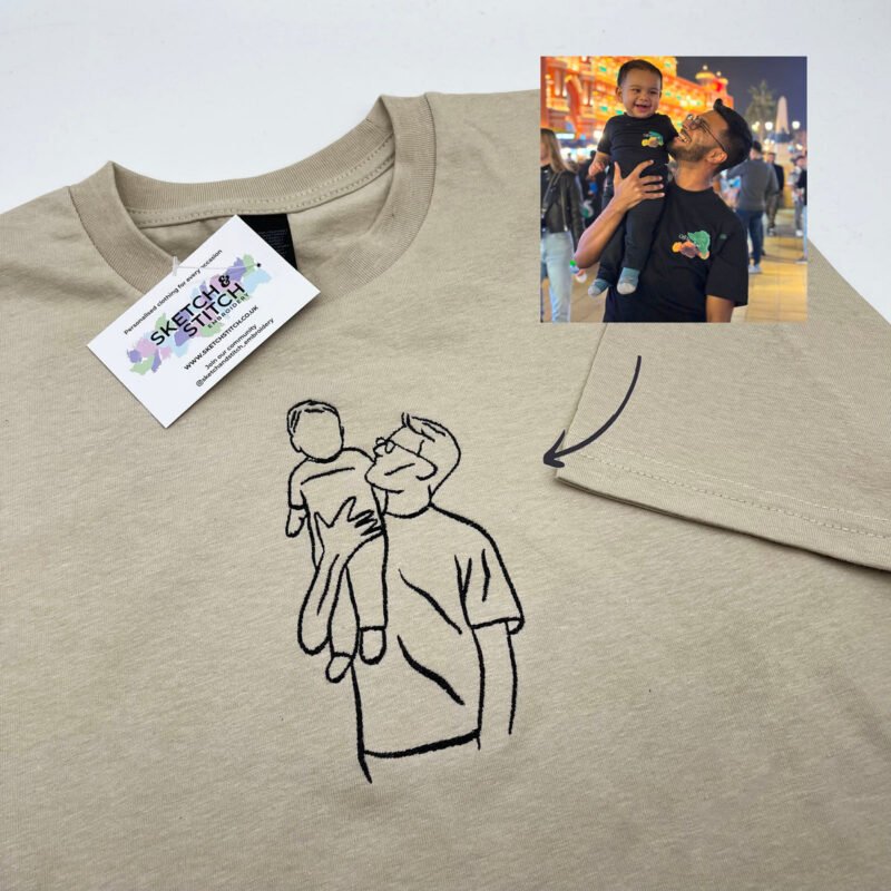 Personalised Embroidered T-Shirt – Custom Line Art from Your Photo